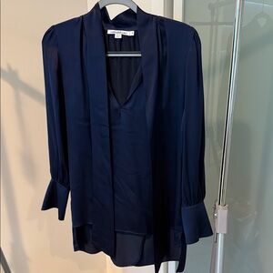 Eightdreams Navy Silk Tie-Neck Blouse – Made in Italy – Size XS